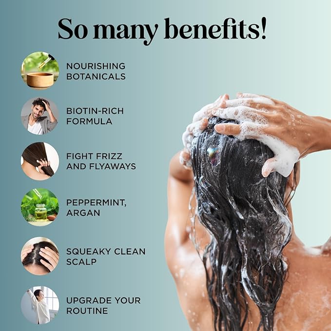 Volumizing Biotin Shampoo for Thinning Hair - Invigorating Peppermint Shampoo for Fine Hair with Argan Coconut and Olive Oils - Vegan & Color Safe - Paraben Silicone & Sulfate Free (25 Fl Oz)