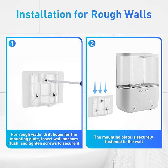 Secura Brands Touchless Wall Mounted Dual Automatic Soap Dispenser – 2 x 17 fl oz. Chambers Rechargeable Liquid Soap Dispenser Prefect for Bathroom & Kitchen (White)
