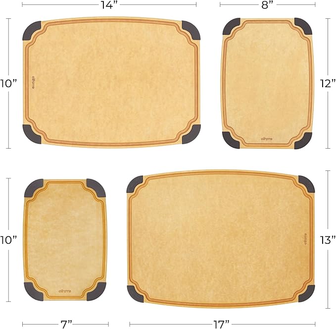 Essential Series 4-in1 Cutting Board Set for Kitchen, Dishwasher Safe, Non-slip Feet, Juice Groove, BPA Free, Reversible, 4 pieces Cutting Board Set