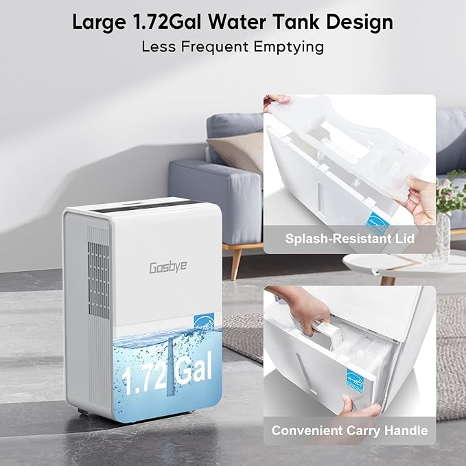 Gasbye 4500 Sq.Ft. 2026 Energy Star Dehumidifier for Basement & Large Rooms with Drain Hose, Max 115 Pints/Day | 45dB Quiet Compressor | 1.7 Gal Water Tank | Auto Shut-Off & Restart, White