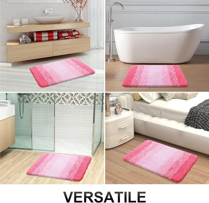 OLANLY Small Bathroom Rugs Mat 24x16, Extra Soft Absorbent Microfiber Bath Rugs, Rubber Backing, Quick Dry, Machine Washable Bath Mats for Bathroom Floor, Tub and Shower, Home Decor Accessories, Pink