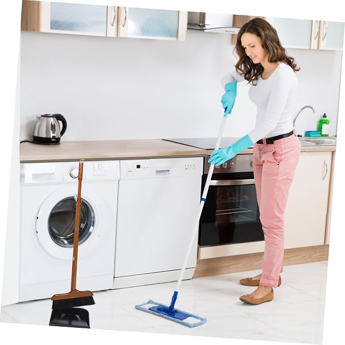 Redwood Horsehair Broom with Long Handle and Dustpan Set Cleaning for Indoor and Outdoor Use Pet Hair and Debris Collection