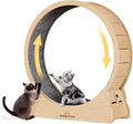 Homegroove 35.4 Inch Cat Exercise Wheels for Indoor Cats, Versatile Cat Toy Running Wheel Treadmill with Detachable Carpet for Weight Loss and Health, Natural Wood Color(M)