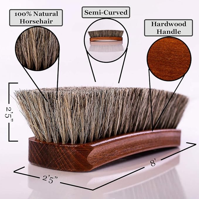 2-Pack Luxury Horsehair Shoe Brushes – White & Black for Light and Dark Leather – Polish, Shine & Dust – 8" Hardwood Handles – Made in Germany