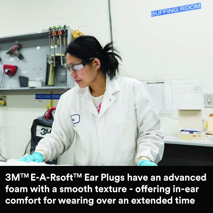 3M Ear Plugs, 200 Pairs/Box, E-A-Rsoft Yellow Neon Blasts 312-1252, Uncorded, Disposable, Foam, NRR 33, Drilling, Grinding, Machining, Sawing, Sanding, Welding, 1 Pair/Poly Bag