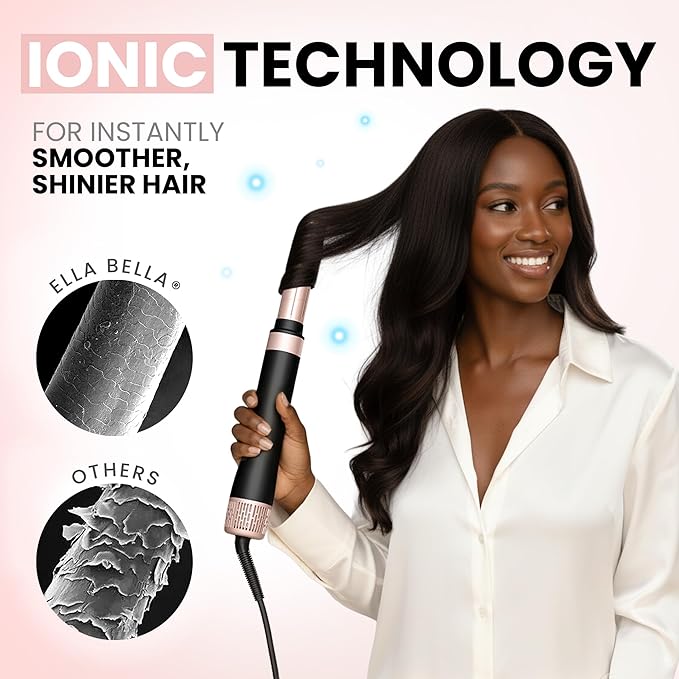 ELLA BELLA® 6 in 1 Professional Hot Air Styler • Powerful Hair Dryer & Straightener Set • Styling Without Heat Damage • Fast Drying Curling Volumizing Straightening • Includes Protective Travel Case