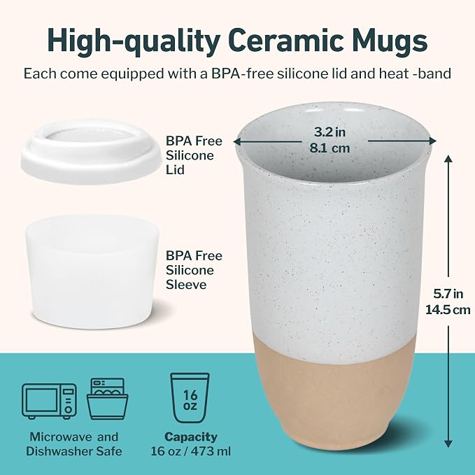 NOVA CERAMICS Travel Mug - Coffee Mug Travel – Microwave & Dishwasher Safe Coffee Clay Tumbler - Gifts For Women Men Him Her – 16oz – Dune