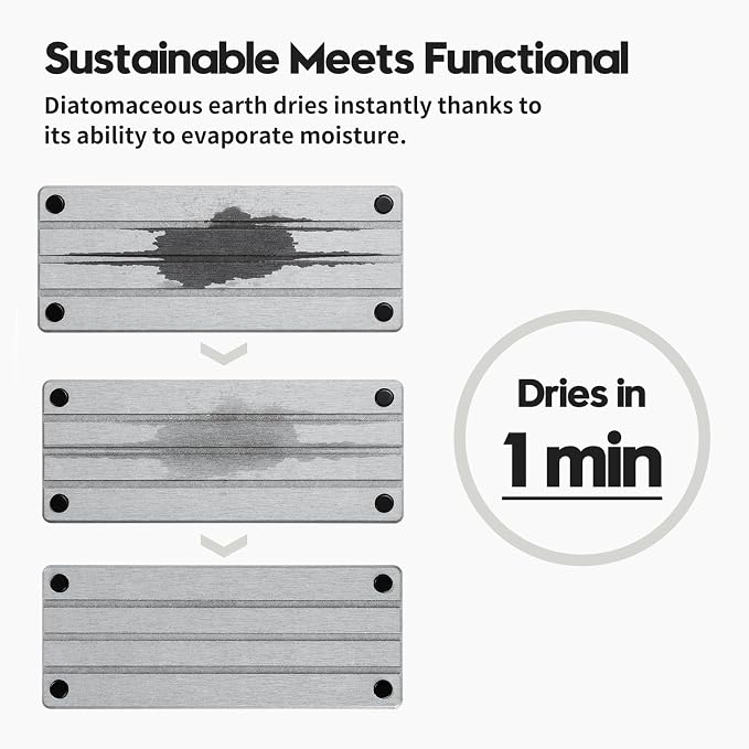 2 Pack Fast Drying Water Absorbing Diatomite Stone Mat Tray for Kitchen & Bathroom Counter - Instant Dry Sink Caddy Organizer - Vanity Holder for Soap, Sponge – Light Gray 10" x 4"