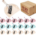 Sliner 18 Pack Mini Dustpan and Brush Set Nesting Snap Plastic Dust Pans with Brush Small Handheld Broom and Dustpan Set Bulk Portable Cleaning Suitable for Desktop Pets Care Camping(Blue, Pink,Beige)