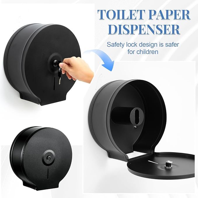 Mifoci 2 Pcs Industrial Toilet Paper Holder Commercial Roll Dispenser Wall Mount Stainless Steel Jumbo Tissue Dispenser Fits 9" Roll Toilet Paper for Office Home Public Places (Black)