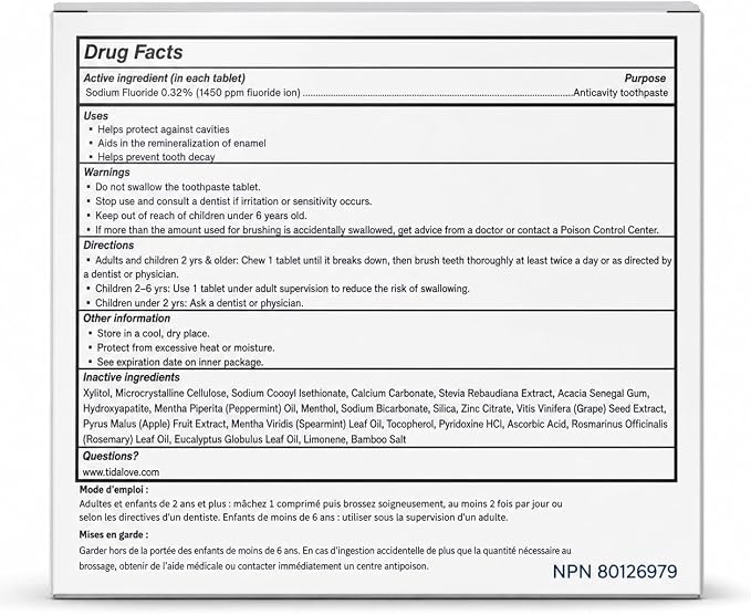 Fluoride Toothpaste Tablets with nHAp, Cool Mint, 1-Month Tin
