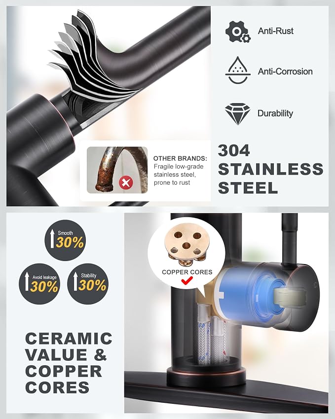 Touchless Kitchen Faucet Stainless Steel: WOWOW Smart Motion Sensor Kitchen Sink Faucet with Sprayer, Automatic Hand-Free Oil Rubbed Bronze Kitchen Faucet for Sink 1 or 3 Hole