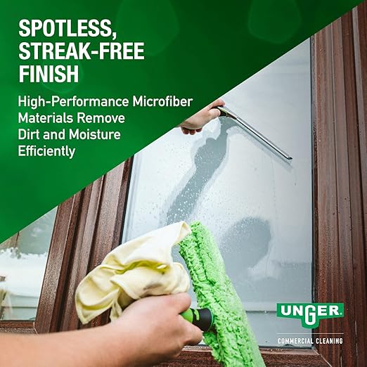Unger Commercial ErgoTec Set – Complete Window Cleaning Kit with Squeegee, Scraper, Scraper Blades, Telescopic Pole, and Ergonomic Handle for Professional Streak-Free Glass Cleaning (ETSET)