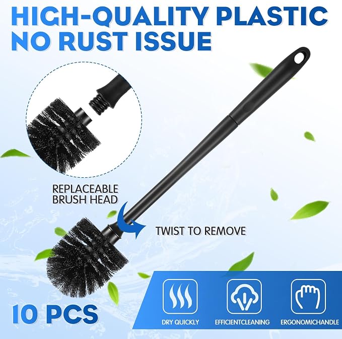 Sawysine 20 Pcs Commercial Toilet Plunger and Brush Set 6 Pack 18" Rubber Plunger with Double Thrust Force Suction Cup Handle and 6 Pack 16.54" Toilet Bowl Brush Bulk for Store Restaurant (Wood)