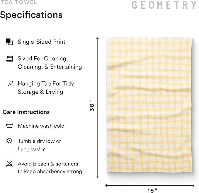 GEOMETRY Tea Towels – Spring & Summer Collection – Quick-Dry, Ultra-Absorbent, Reusable Microfiber Kitchen Towels for Drying & Cleaning - Sunbeam - 2 Pack