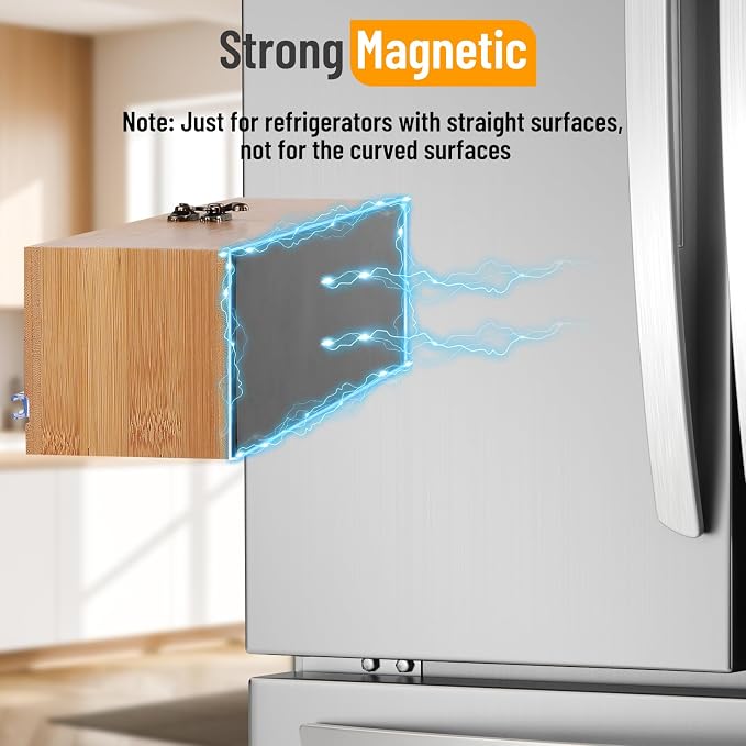 Allinside Magnetic Plastic Wrap Dispenser with Cutter and Labels, Aluminum Foil Holder, Wax Paper Storage Box for Refrigerator, Kitchen Bamboo Organizer Compatible with 12.9" Roll (1 Layer)