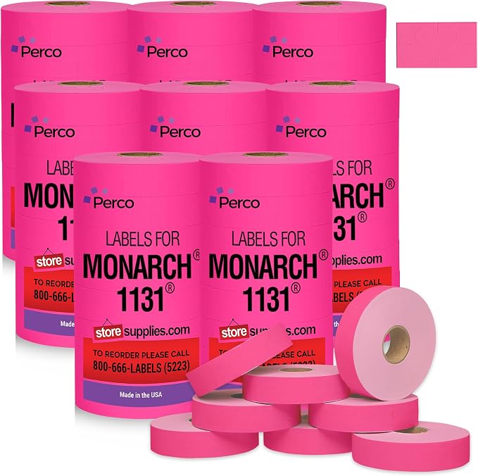 Pricing Labels for Monarch 1131 Fluorescent Pink - 160,000 Labels w/ 64 Rolls Value Pack, 8 Sleeves - Made in USA