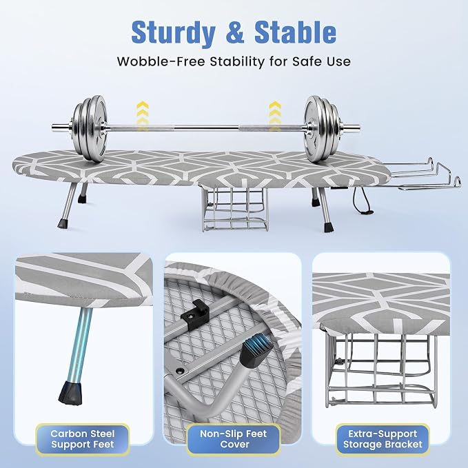 Tabletop Ironing Board, Foldable Small Ironing Board with Iron Holder Portable Mini Iron Board for Small Spaces Compact Table top Small Ironing Table for Dorms, Aprtment, RVs, Travel, 32"x12"