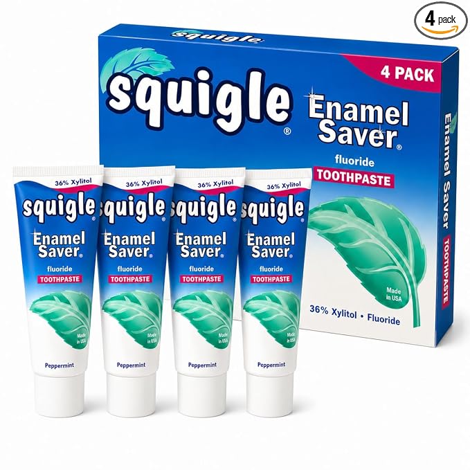 Squigle Enamel Saver Toothpaste (Canker Sore Prevention & Treatment) Prevents Cavities, Perioral Dermatitis, Bad Breath, Chapped Lips - 4 Pack