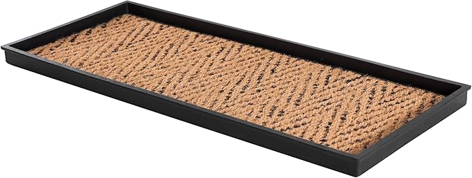Anji Mountain Heavy Duty Waterproof Rubber Shoe Storage Mat Organizer/Boot Storage Tray Multi Use For Entryway with Coir, Tan and Black Insert , Fits 3 Pair (34.5" Wide)