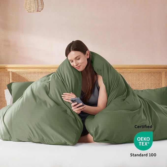 Nestl Olive Green Duvet Cover Queen Size - Soft Double Brushed Queen Duvet Cover Set, 3 Piece, with Button Closure, 1 Duvet Cover 90x90 inches and 2 Pillow Shams