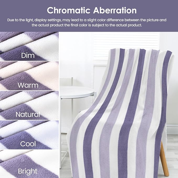 JML Microfiber Bath Towels, 2 Pack, 30" x 60", Cabana Stripe Purple | Hanging Loop, Lint Free, Oversized, Soft, Super Absorbent,Fast Drying, Perfect for Shower, Sauna, Gym, Sports, Fitness, Yoga