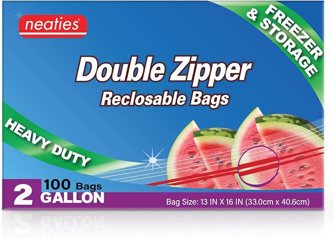 2 Gallon Resealable Bags – XL Heavy Duty Freezer Bags with Dual Zipper – 13x16" Extra Large with Writable Space for Kitchen or Home Storage – BPA-Free Food Grade Plastic – 100 Pack