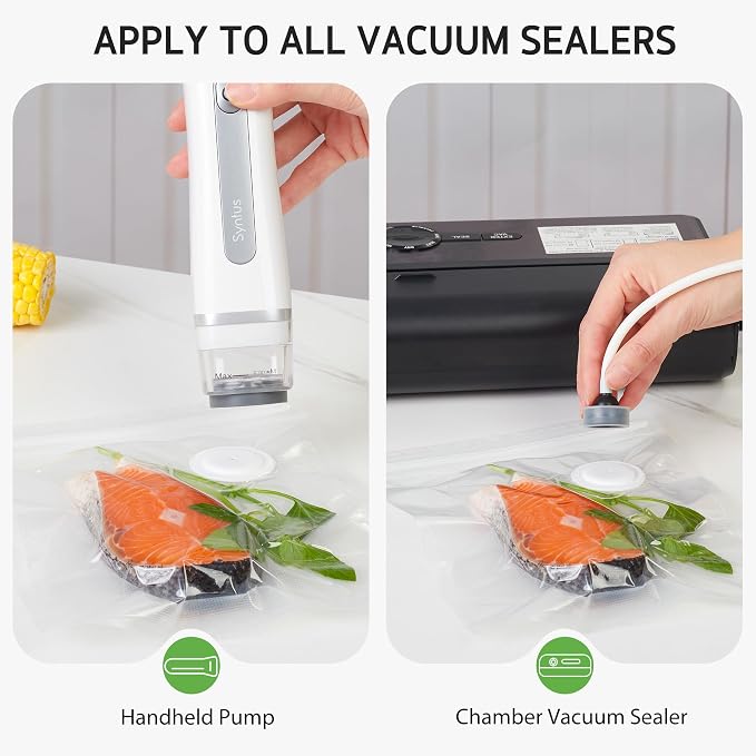 Syntus 30 Pcs Reusable Vacuum Sealer Bags for Food, 8"x10" Small Size | Upgraded Air Valve, Microwave Freezer Sous Vide, Food Storage, Leak-Proof, for Compact Vacuum Sealer