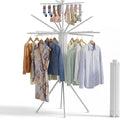 RFOUO Clothes Drying Rack Aluminum-4 Legs 16rods Double Layer, Portable Foldable Drying Rack,Space Saving Laundry Drying Rack,Drying Rack Clothing for Laundry Bedroom Household