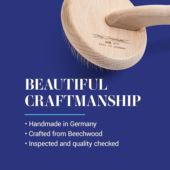 Chris Christensen Mark VIII Round Head Slicker Brush for Dogs, 12mm Pins, Groom Like a Pro, Handcrafted Lightweight Beechwood Ergonomic Handle, Stainless Steel Pins, A5VIII. Made in Germany.