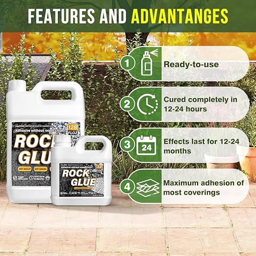 Rock Glue for Landscaping - 2 Gallon Heavy Duty Gravel Binder and Pebble Lock, Clear Drying Permeable Landscape Glue for Pea Gravel, River Rock, Stones & Mulch, Eco-Friendly, DIY Pathway (2x128oz)