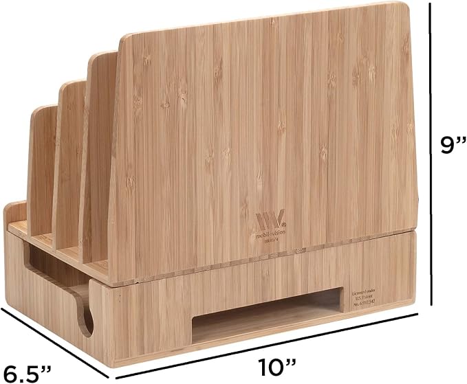 MobileVision Bamboo Charging Station & Multi Device Organizer Slim Version for Smartphones, Tablets, and Laptops