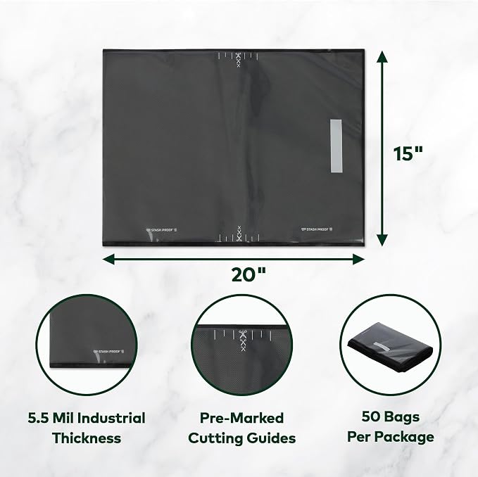 Vacuum Seal Bags 15" x 20" (50 Count) 5.5 Mil (Black & Clear) Precut BPA Free Heavy-Duty Commercial Grade Sealer Bags for Sous Vide, Meal Prep, Freezer Storage & Food Preservation