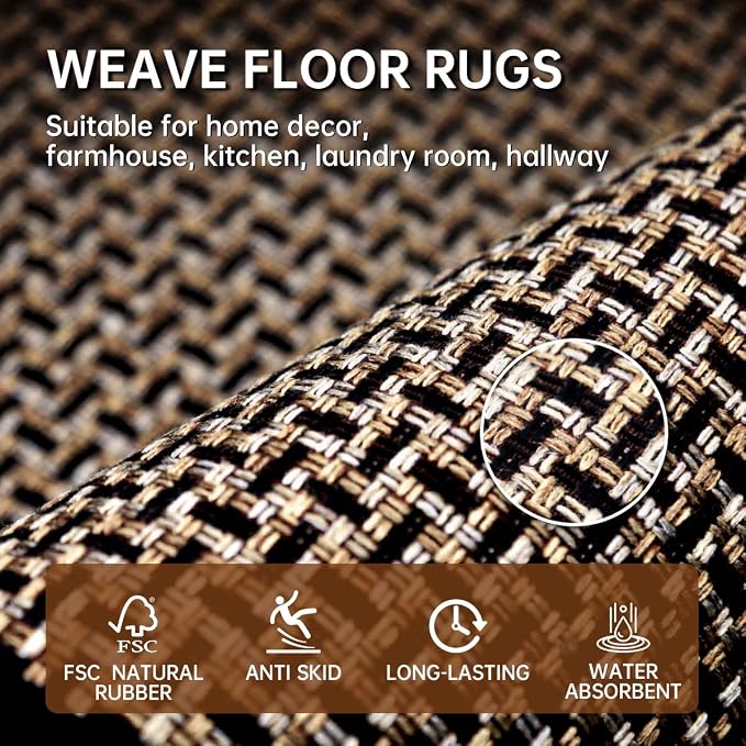 eqivei Kitchen Rugs and Mats Non Skid Washable Set of 2 PCS, Absorbent Runner Rugs for Kitchen, Front of Sink, Kitchen Mats for Floor, 17.3"x 47"+17.3"x 29" (Black)