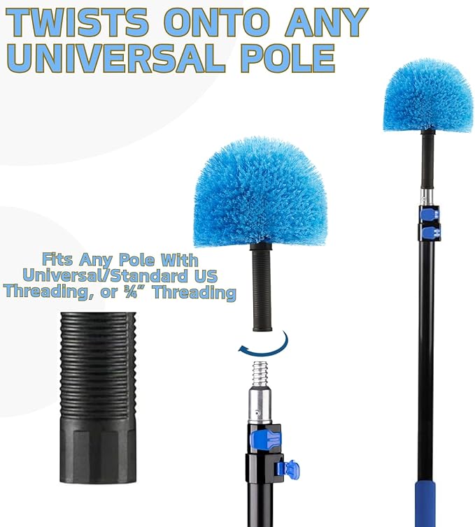 9pcs Screw on Webster Cobweb Duster Head for Pole | Spider Web Remover Brush | Cobweb Duster Head Attachment | Fits Standard 3/4 inch Threaded Poles (Blue)