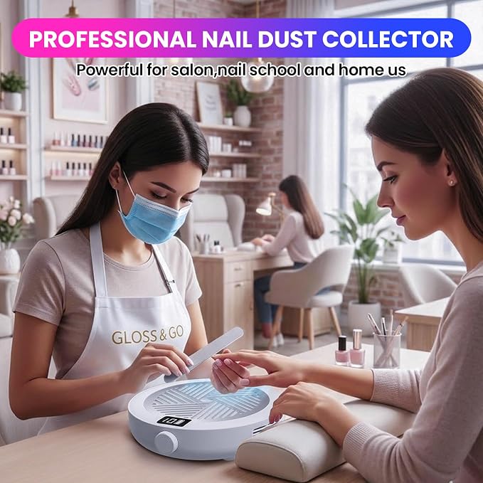 Nail Dust Collector for Home & Professional Tech, Cordless Rechargeable Vacuum Fan with 10 Speeds, Low Noise Strong Suction, Portable Dust Cleaner with 2 Filters & Brush Gift For Mother's Day