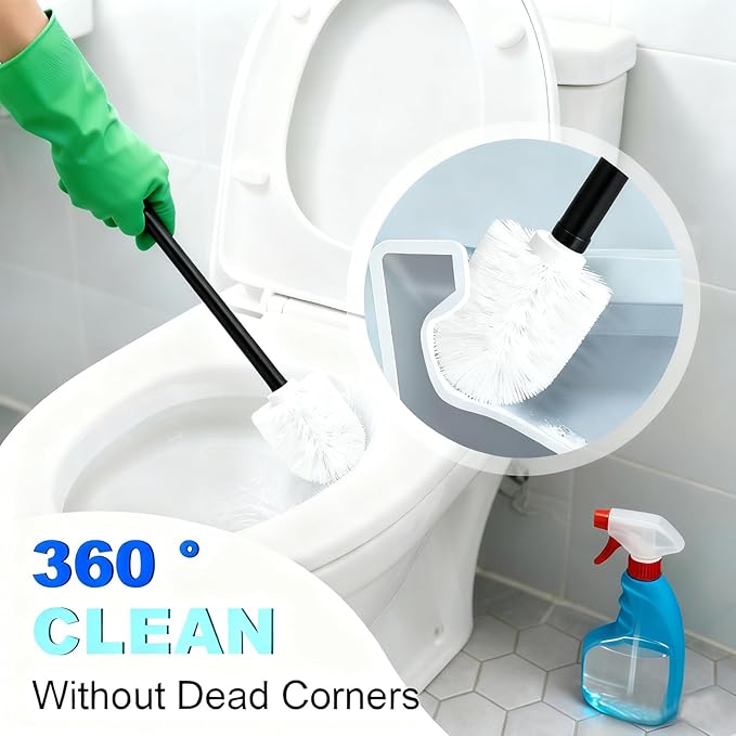 Matte Black Toilet Brush and Holder Set, NEWRAIN Wall Mounted Toilet Bowl Brush with Long Handle, Stainless Steel Toilet Brushes for Bathroom-Space Saving