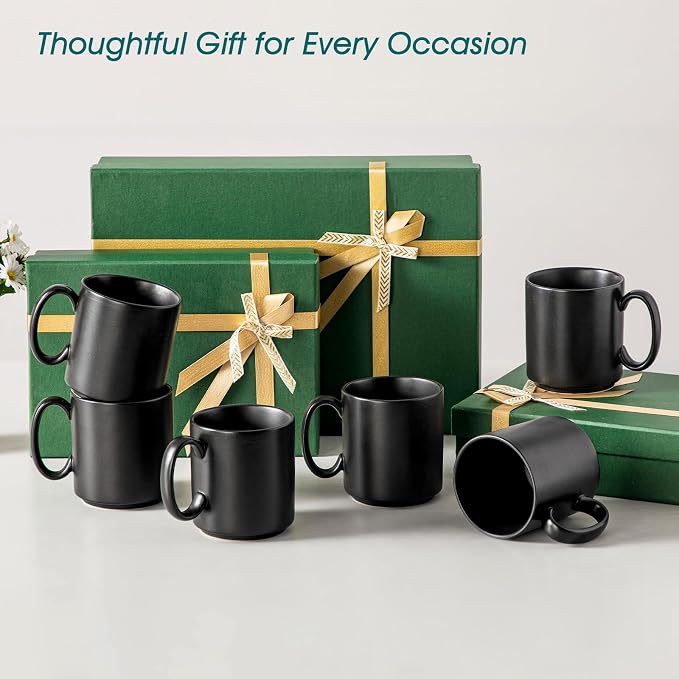 vancasso Porcelain Coffee Mugs Set of 6, 16 Oz Large Black Coffee Cups for Latte, Cappuccino, Tea & Hot Cocoa, Sleek Modern Café Style for Home, Office & Coffee Bar, Microwave & Dishwasher Safe