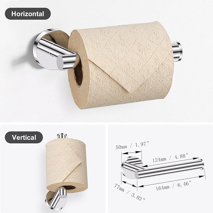 Lairuier Bathroom Hardware Set, 4-Piece Towel Holder Set Include Toilet Paper Holder,Towel Ring and 2 Towel Hooks Stainless Steel Wall Mounted Bathroom Hardware Accessories Set (Polished Chrome)