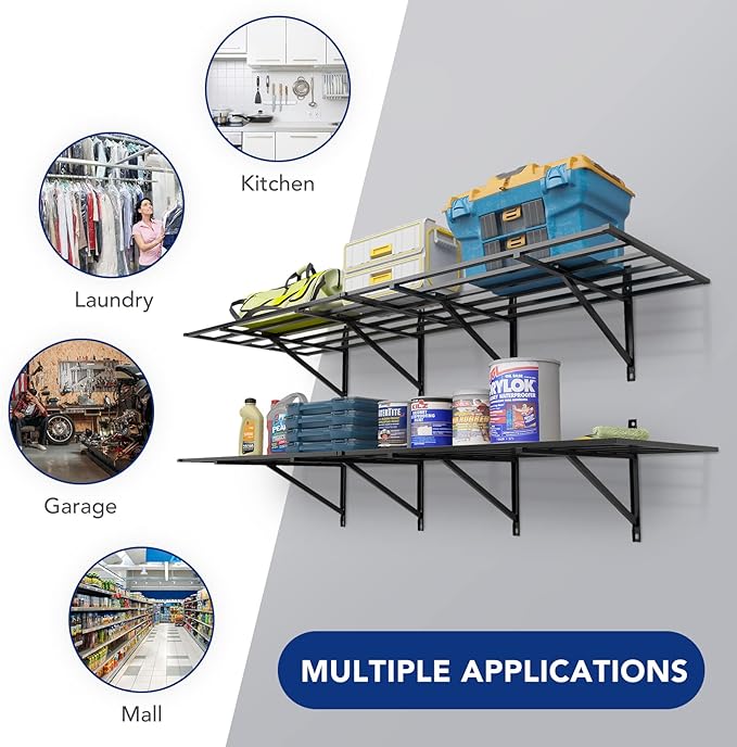 FLEXIMOUNTS 2x6ft Heavy Duty Garage Storage Shelving, 1600lbs Total Weight Capacity, 2 Pack Wall Organization System, 24 x75inch Rack Floating Shelves, Pro Series