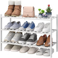 viewcare White Shoe Rack, 3-Tier Bamboo Wood Shoe Rack for Closet, Entryway & Hallway, and Stackable Shoe Shelf Storage Organizer for Indoor and Outdoor