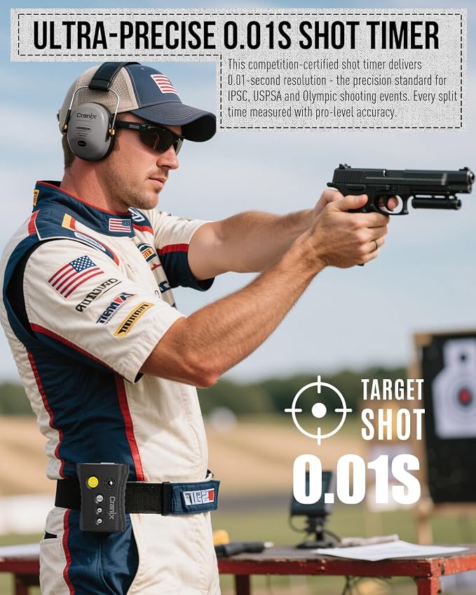 Professional Shot Timer for Shooting Competition, 0.01s Precision Tactical Training Shot Timers with Loud Buzzer, Enhanced Detection & Long Battery Life & 4 Modes (Yellow)