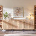 IFGET 92.63" W Modern Arched Sideboard Buffet Cabinet with Storage, Natural | Fluted Arch Sideboard Cabinet w/Adjustable Shelves, Wooden Modular Kitchen Cabinet for Dining& Living Room, Entryway