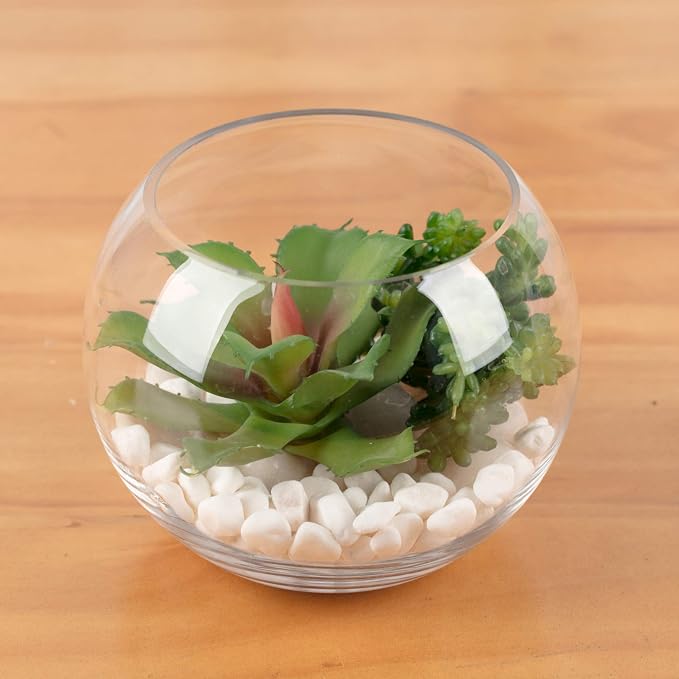 WGV Bowl Glass Vase, Diameter 8", Height 6.5", Open Width 3.75", (Multiple Sizes Choices) Clear Bubble Planter Terrarium Fish Bowl for Wedding Event Home Decor, 1 Piece (VBW0008)