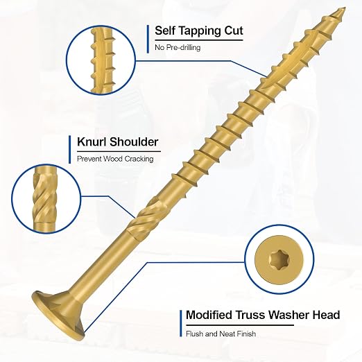 #10 x 3” Deck Screws, 108Pcs Star Drive Wood Screws | Rust Resistant Timber Screws for Timber/Log/Landscaping Wood, T25 Star Bit Included, Yellow