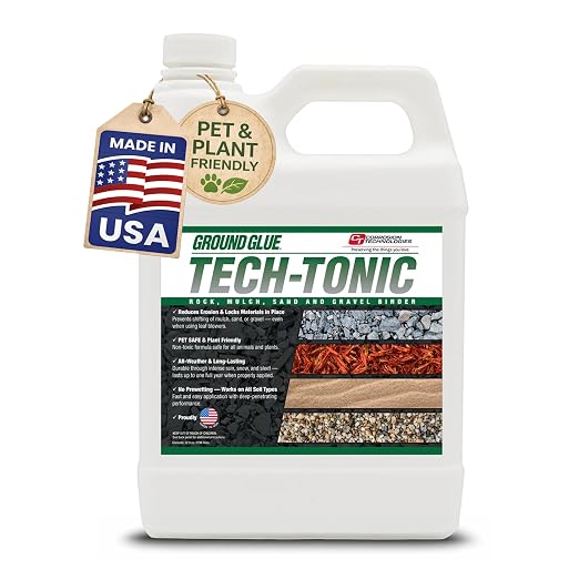 Ground Glue® Tech-Tonic Landscape Binder, Water Permeable Rock & Mulch Stabilizer for Garden Bed Soil, Sand, & Pea Gravel, Weatherproof & Pet Safe Adhesive for Trails & Slopes, Made in USA, 32 Fl oz | For Rock, Mulch, and Sand, Long-Lasting Stabilizer ...