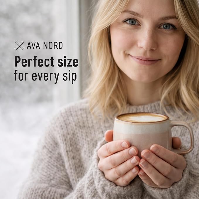 Ava Nord Stoneware Ceramic Coffee Mugs Set of 4 | 12 oz | Rose Sand | Lead-Free, Non-Toxic, Freezer - Microwave & Dishwasher Safe, Comfortable Handle, Aesthetic Nordic Design for Cappuccino