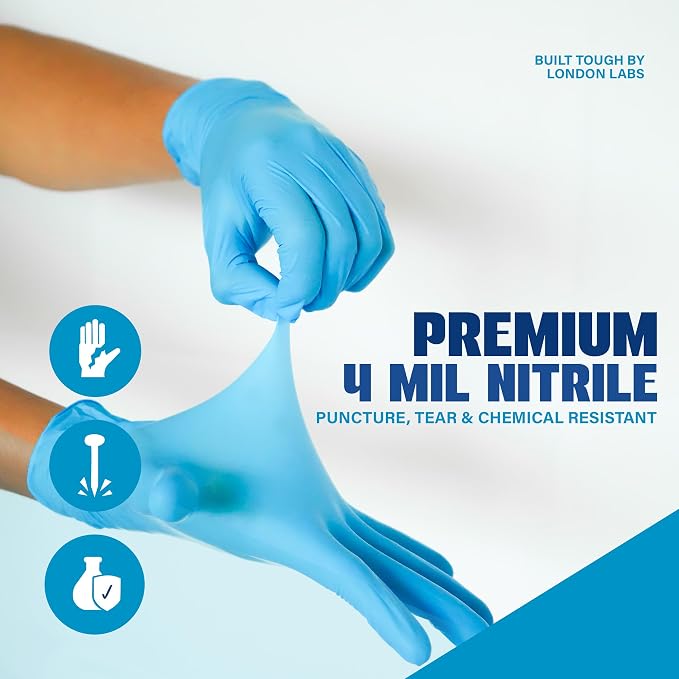 London Labs Synsafe 4 Mil - Blue Nitrile Exam Gloves –Disposable Latex Free & Powder Free – Extra Strong, Rubber Gloves
