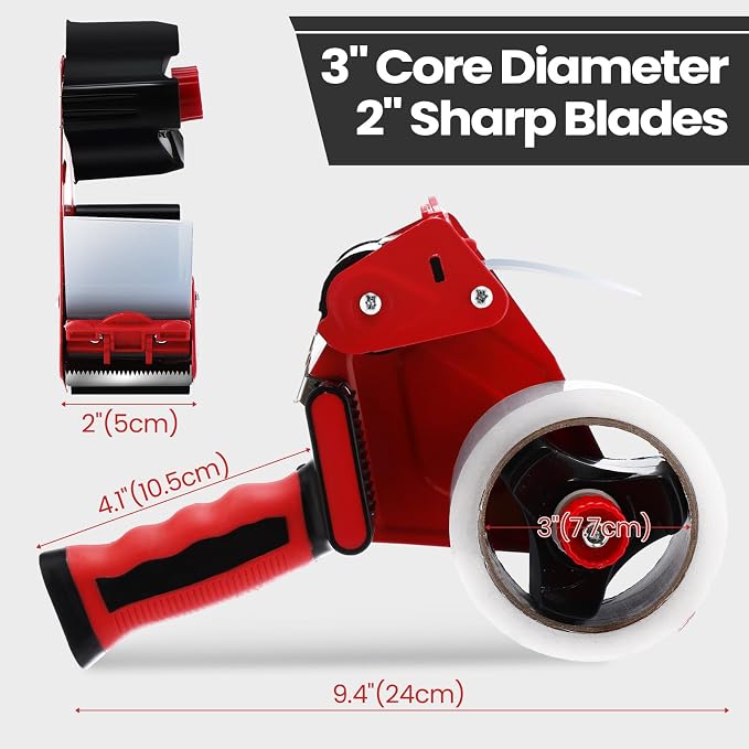 Dunzoom 2 Pack Packing Tape Dispenser Gun with 12 Roll Packing Tape 2 Inch Gun 2.7 Mil Heavy Duty Packaging for Shipping, Moving, Carton and Box Sealing(Black and Red)