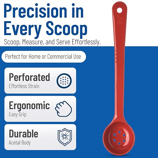 CFS 396105 Perforated Long Handle Portion Control Spoon, 2 oz, Red (Pack of 12)